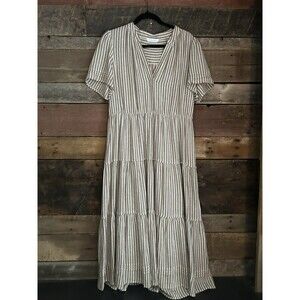 Cynthia Rowley XL Tiered Striped Linen Maxi Dress Casual Resortwear